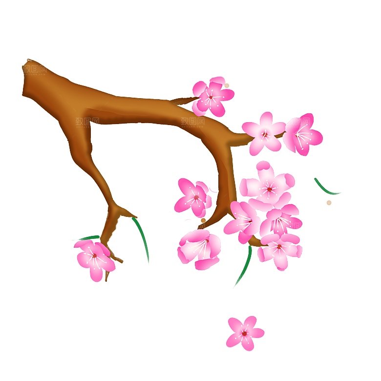手绘粉红色樱花桃花梅花花朵PNG免抠