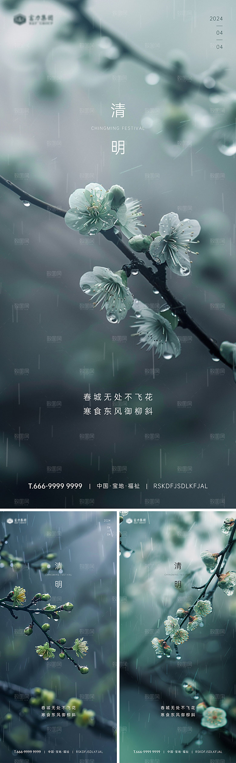 雨中花清明节气海报