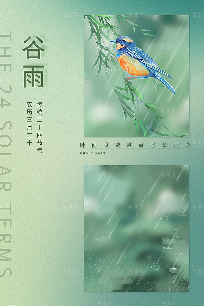 谷雨节气简约大气质感海报
