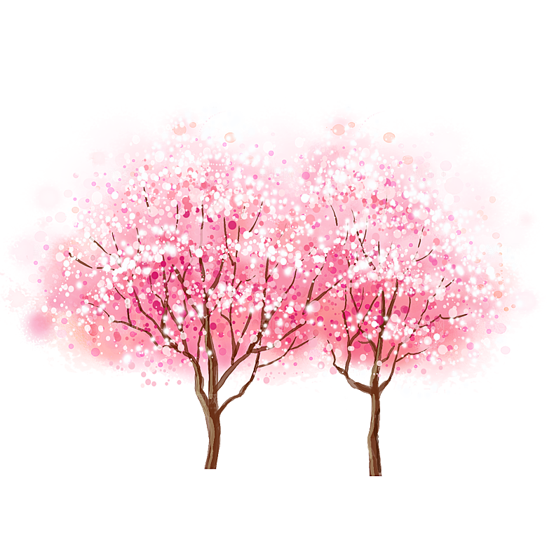 浪漫樱花树桃花插图背景PNG免抠