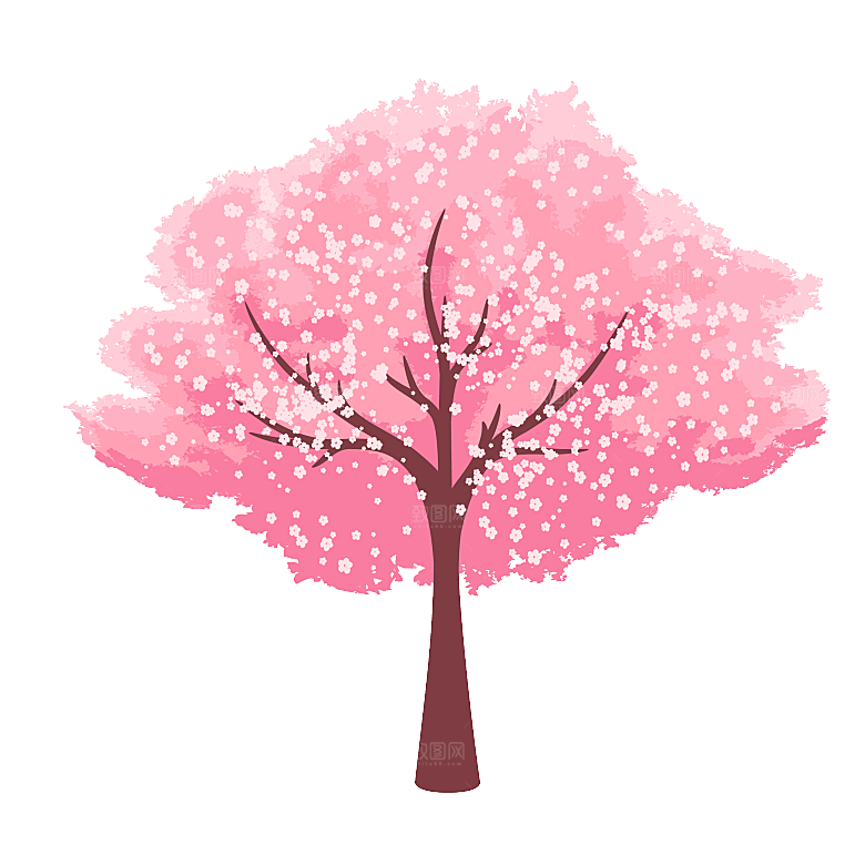 浪漫樱花树桃花插图背景PNG免抠