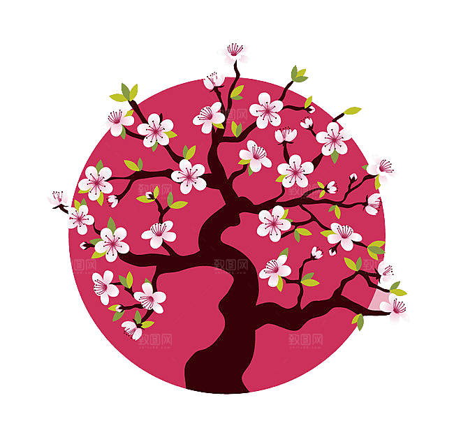 浪漫樱花树桃花插图背景PNG免抠