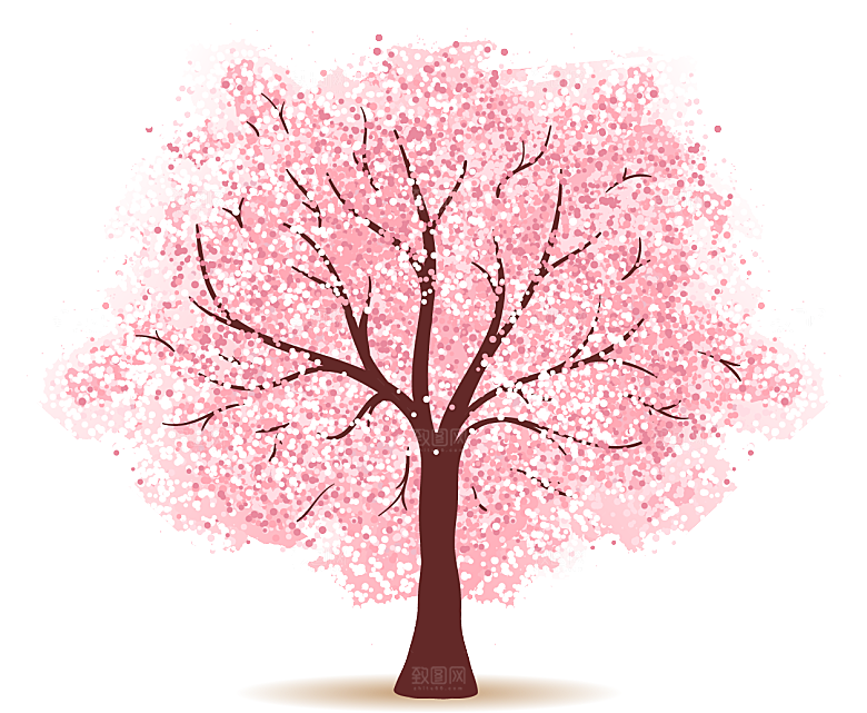 浪漫樱花树桃花插图背景PNG免抠