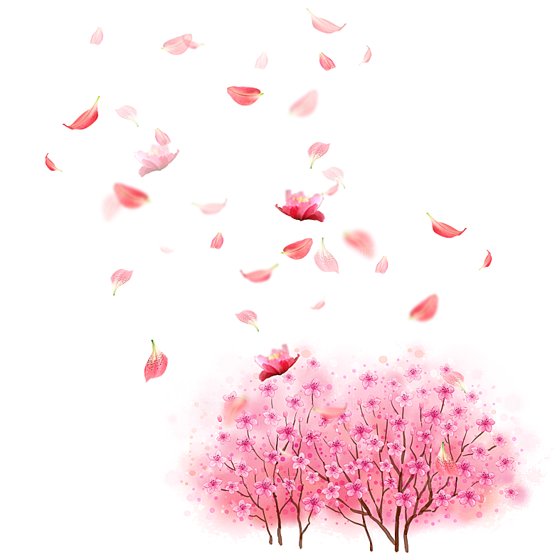 浪漫樱花树桃花插图背景PNG免抠素材