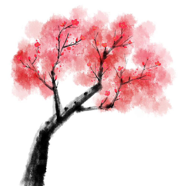 浪漫樱花树桃花插图背景PNG免抠素材