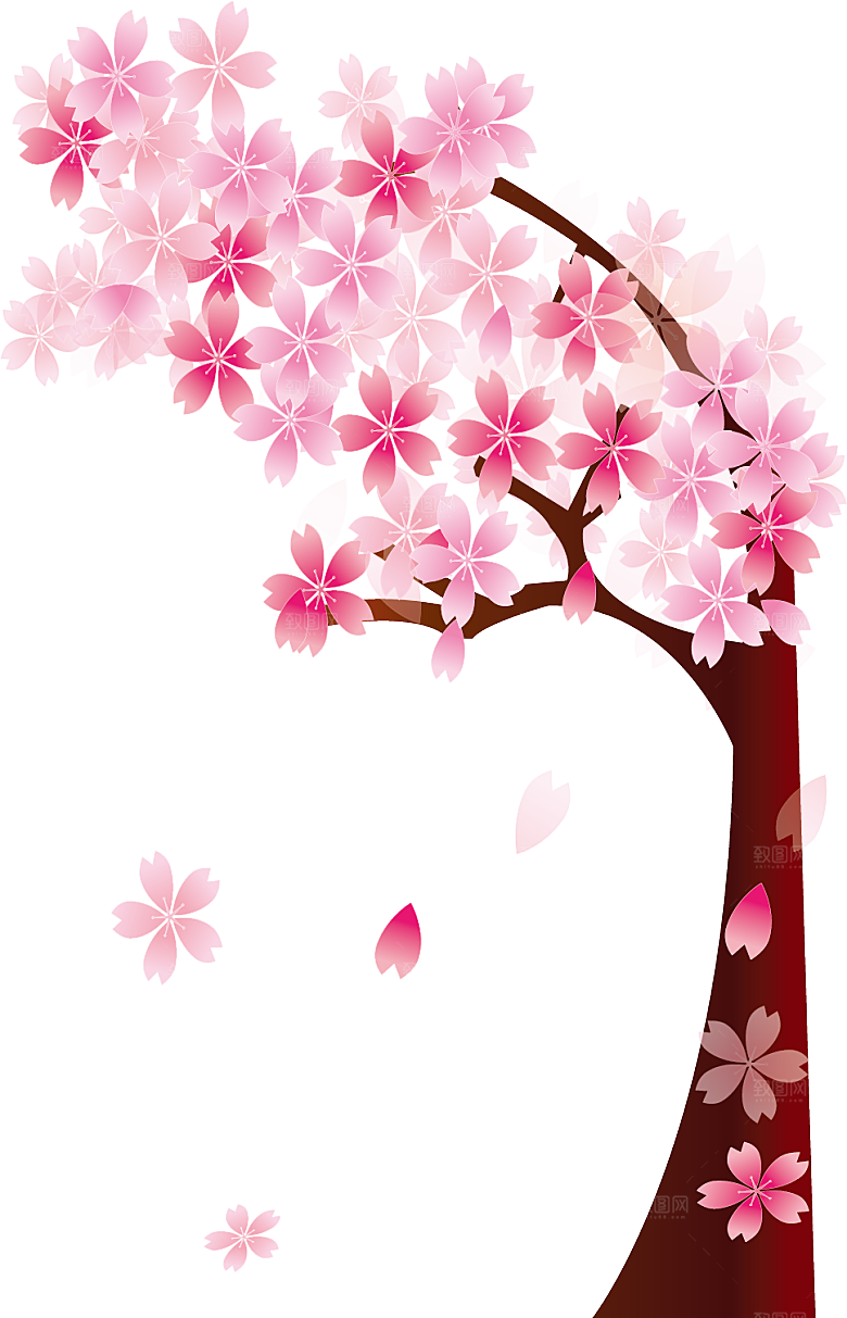浪漫樱花树桃花插图背景PNG免抠素材