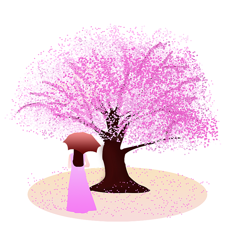 浪漫樱花树桃花插图背景PNG免抠素材