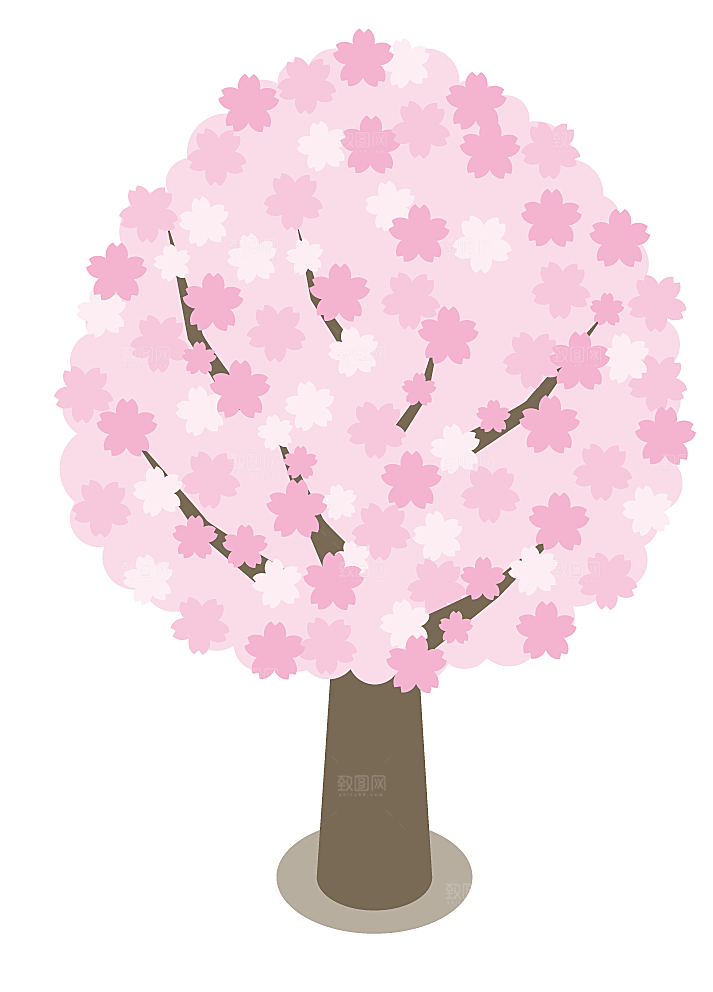 浪漫樱花树桃花插图背景PNG免抠素材