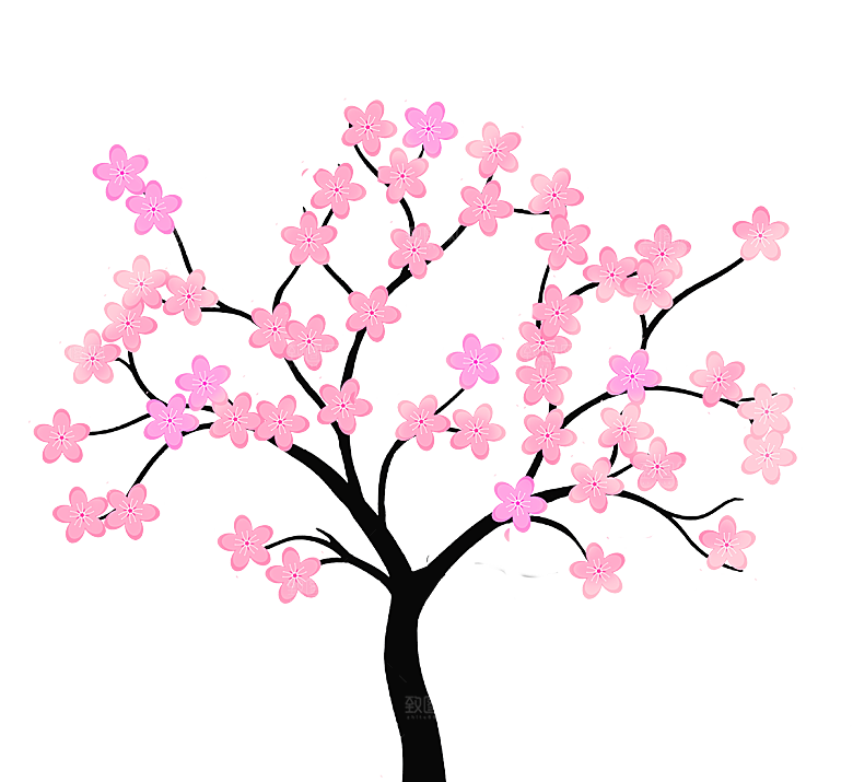浪漫樱花树桃花插图背景PNG免抠素材