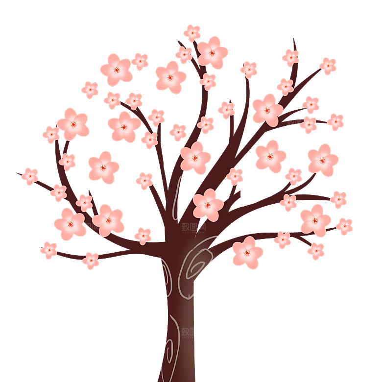 浪漫樱花树桃花插图背景PNG免抠