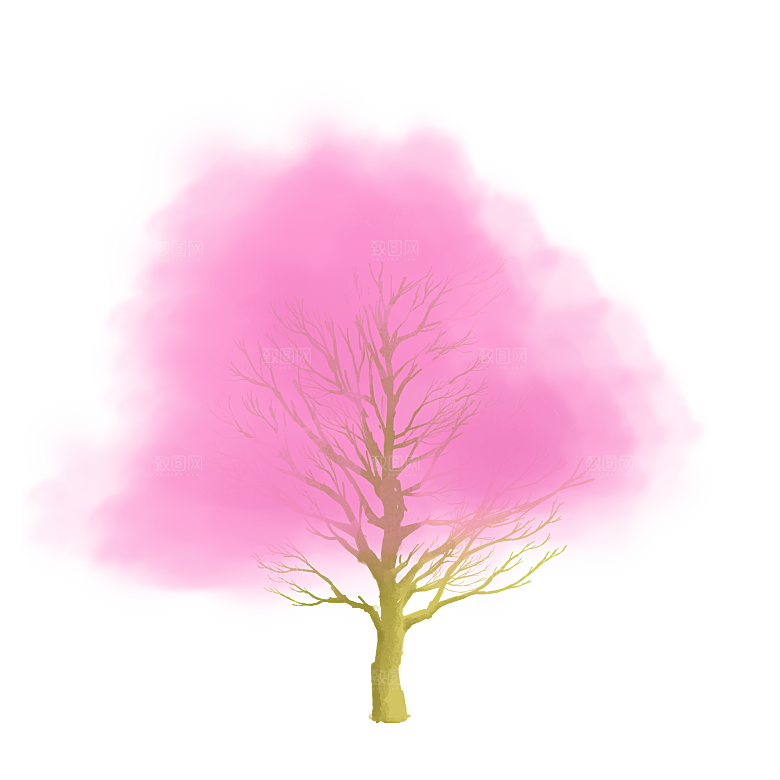 浪漫樱花树桃花插图背景PNG免抠