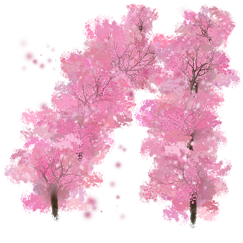 浪漫樱花树桃花插图背景PNG免抠