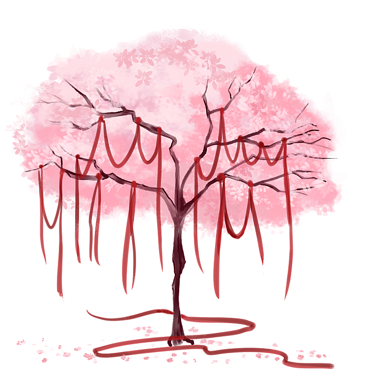 浪漫樱花树桃花插图背景PNG免抠