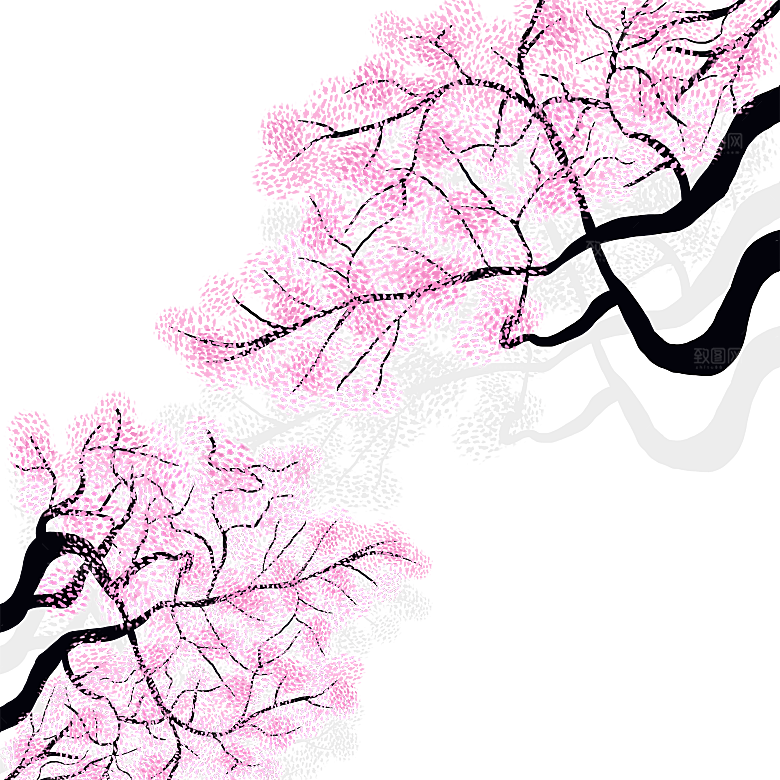 浪漫樱花树桃花插图背景PNG免抠
