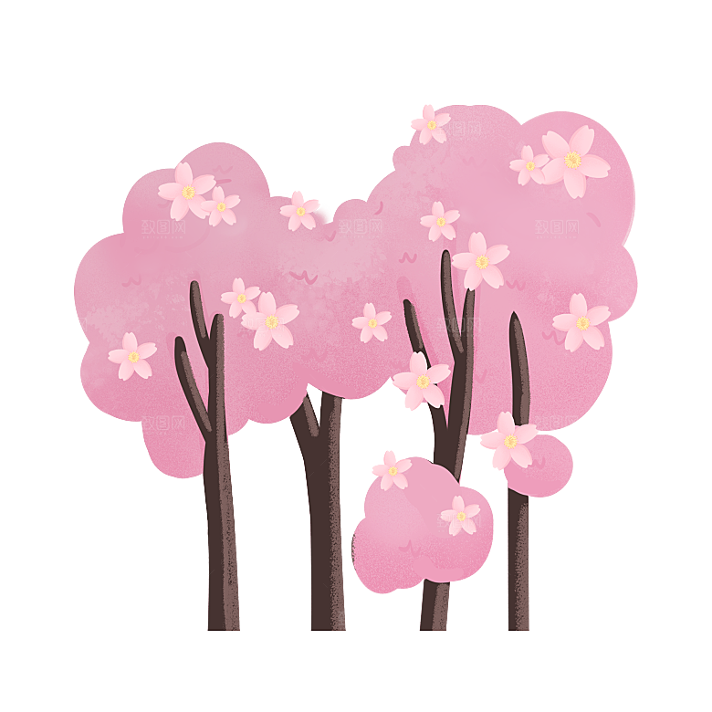 浪漫樱花树桃花插图背景PNG免抠