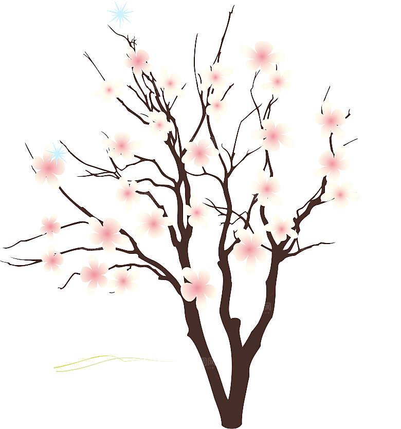 浪漫樱花树桃花插图背景PNG免抠素材