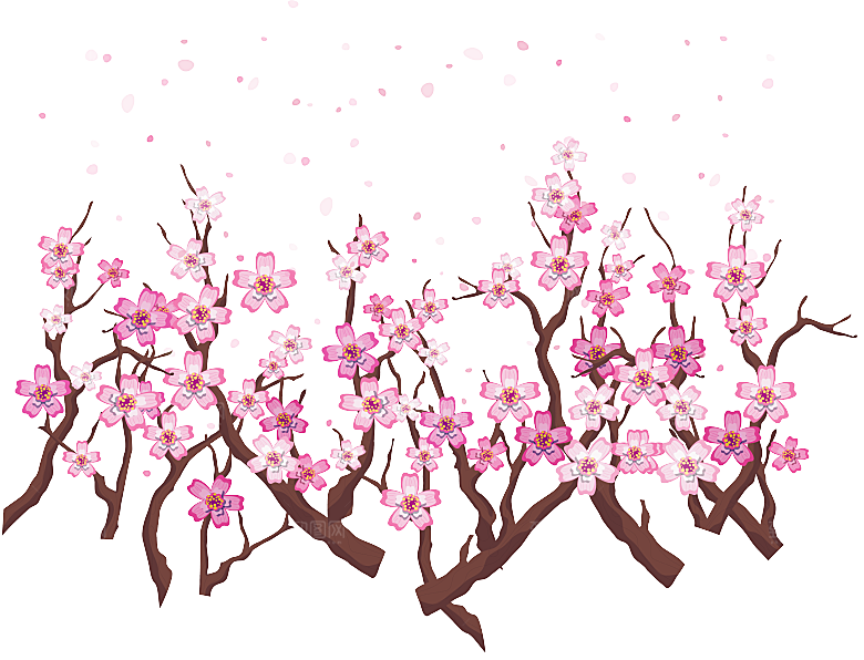 浪漫樱花树桃花插图背景PNG免抠素材