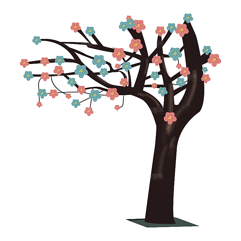浪漫樱花树桃花插图背景PNG免抠素材