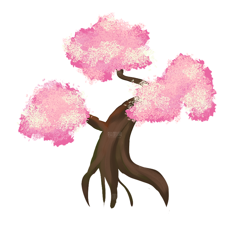 浪漫樱花树桃花插图背景PNG免抠