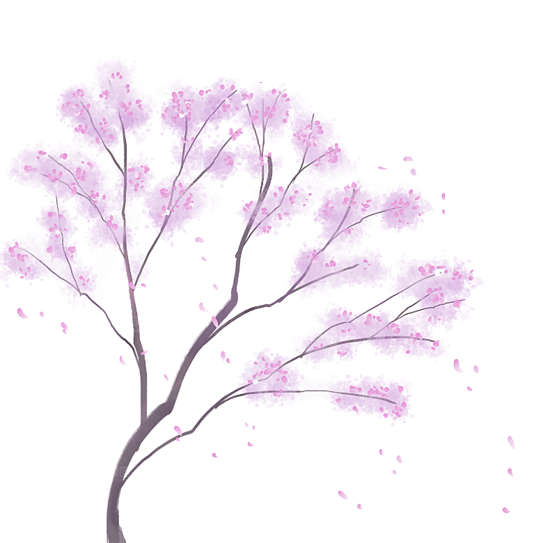 浪漫樱花树桃花插图背景PNG免抠