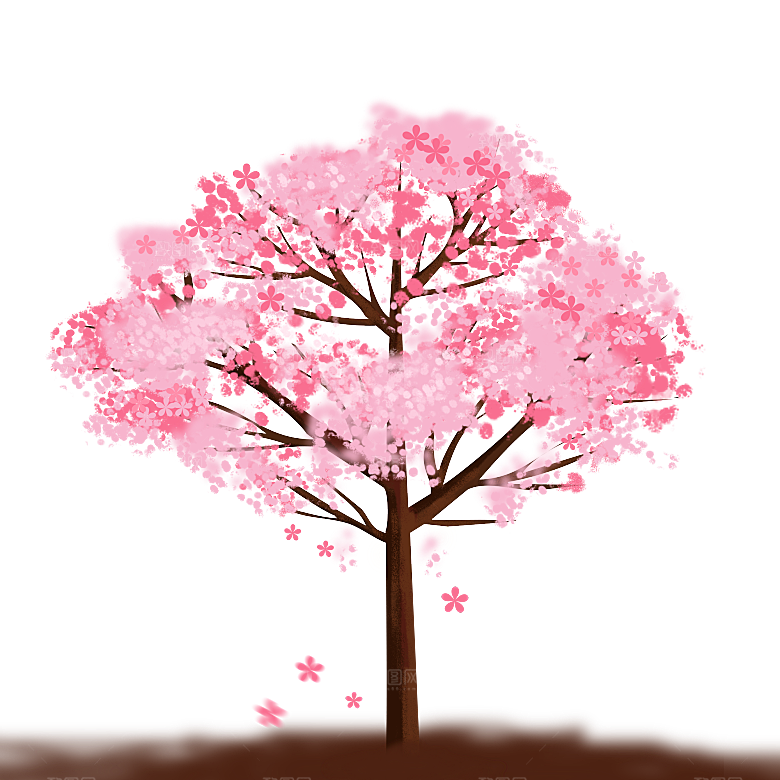 浪漫樱花树桃花插图背景PNG免抠