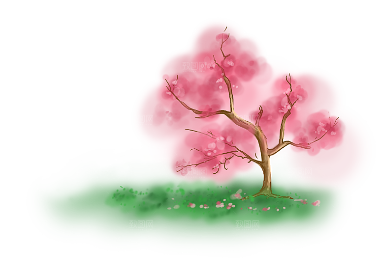 浪漫樱花树桃花插图背景PNG免抠