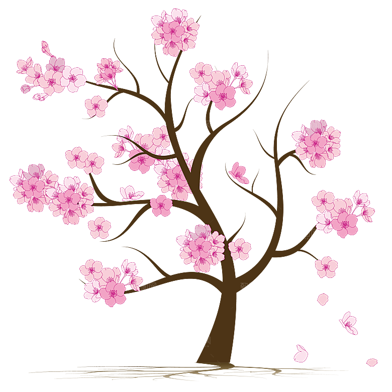 浪漫樱花树桃花插图背景PNG免抠
