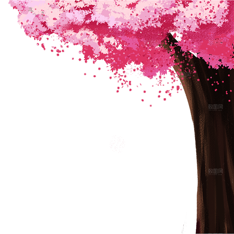 浪漫樱花树桃花插图背景PNG免抠