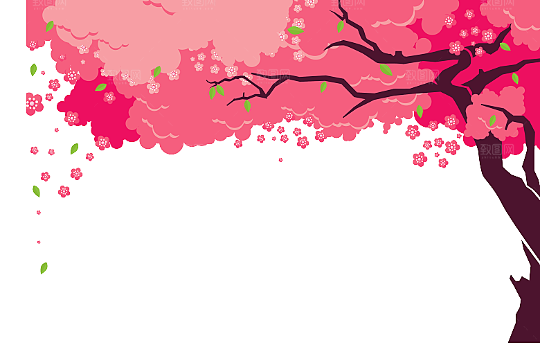 浪漫樱花树桃花插图背景PNG免抠