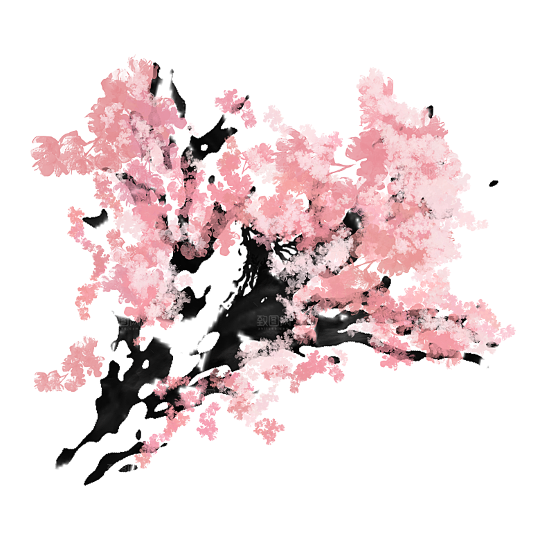 浪漫樱花树桃花插图背景PNG免抠