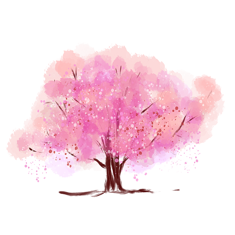 浪漫樱花树桃花插图背景PNG免抠