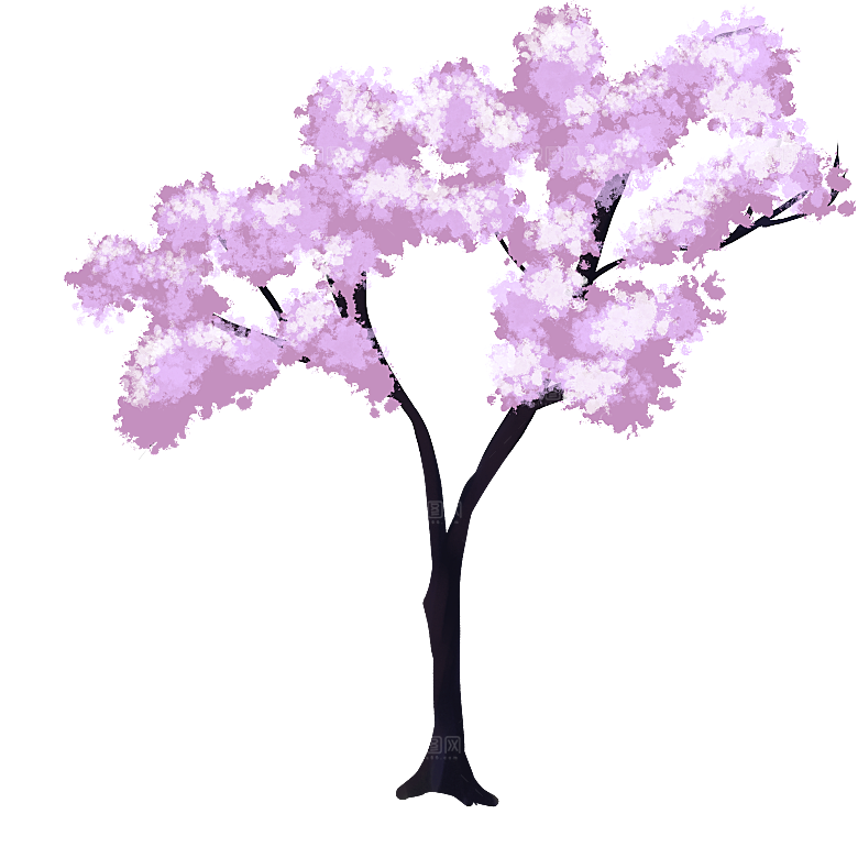 浪漫樱花树桃花插图背景PNG免抠素材