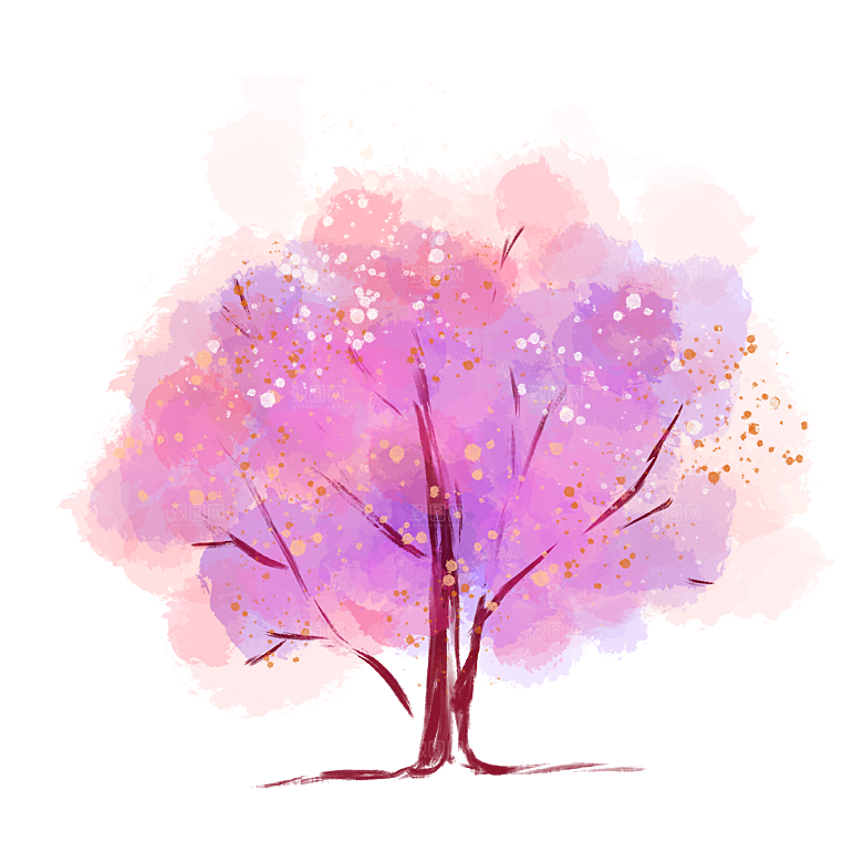 浪漫樱花树桃花插图背景PNG免抠素材