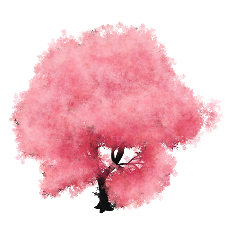 浪漫樱花树桃花插图背景PNG免抠素材