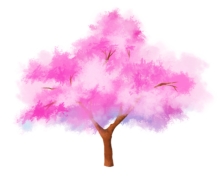 浪漫樱花树桃花插图背景PNG免抠素材