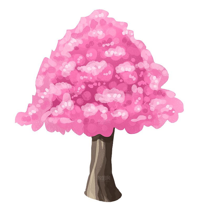 浪漫樱花树桃花插图背景PNG免抠素材