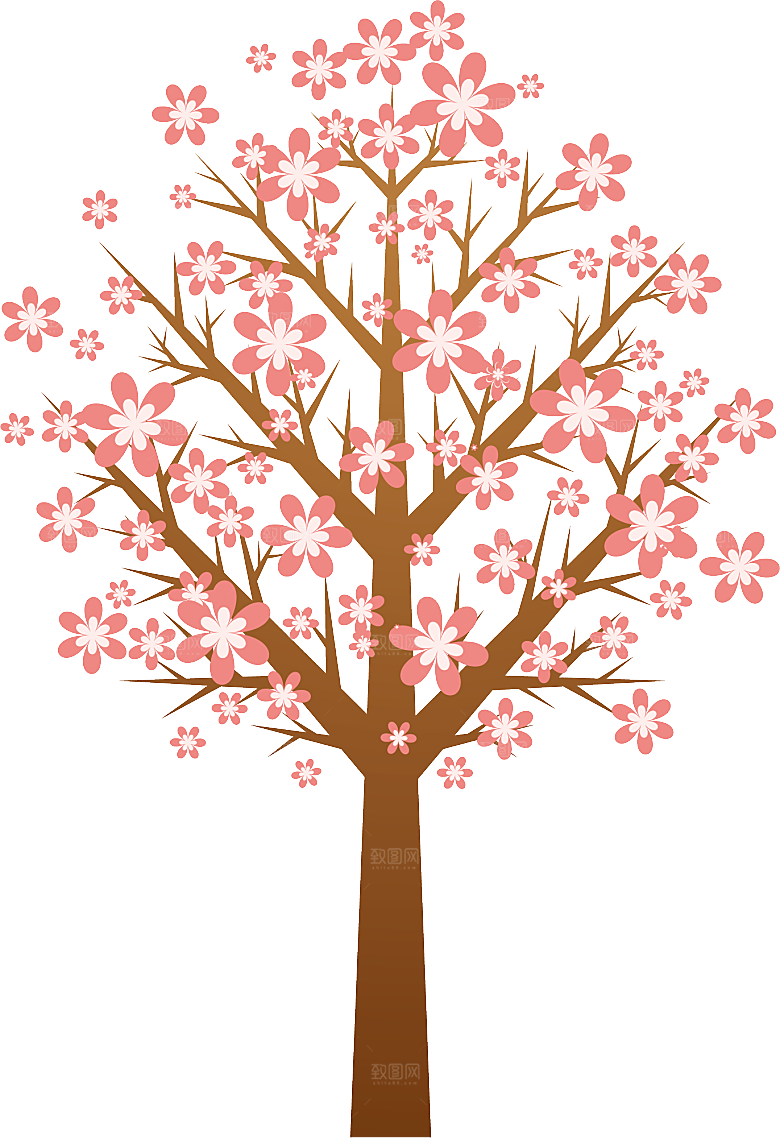 浪漫樱花树桃花插图背景PNG免抠素材