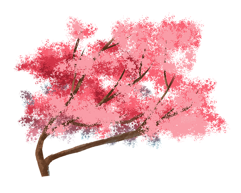 浪漫樱花树桃花插图背景PNG免抠素材