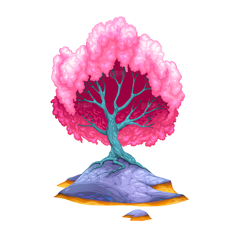浪漫樱花树桃花插图背景PNG免抠