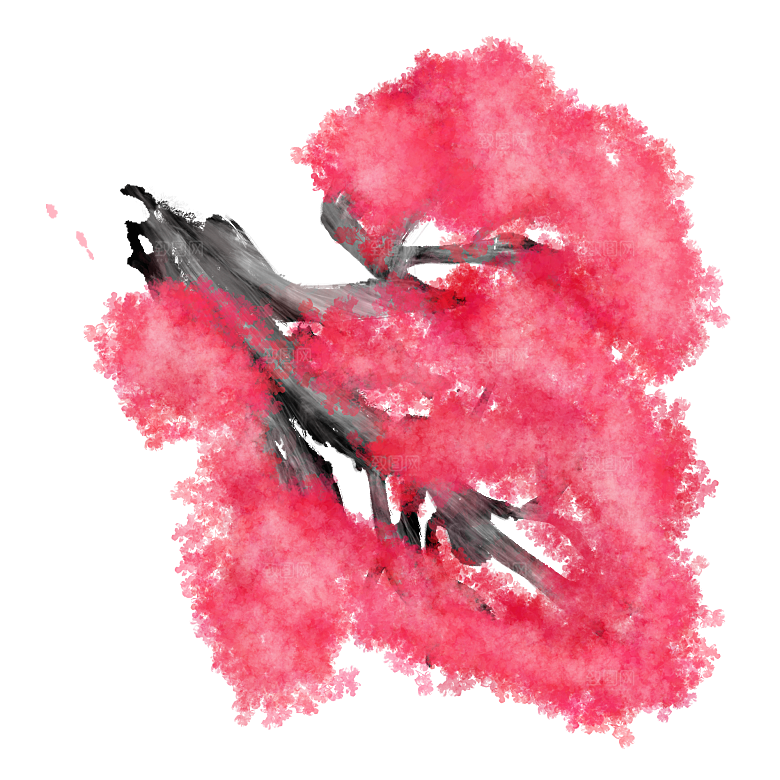 浪漫樱花树桃花插图背景PNG免抠