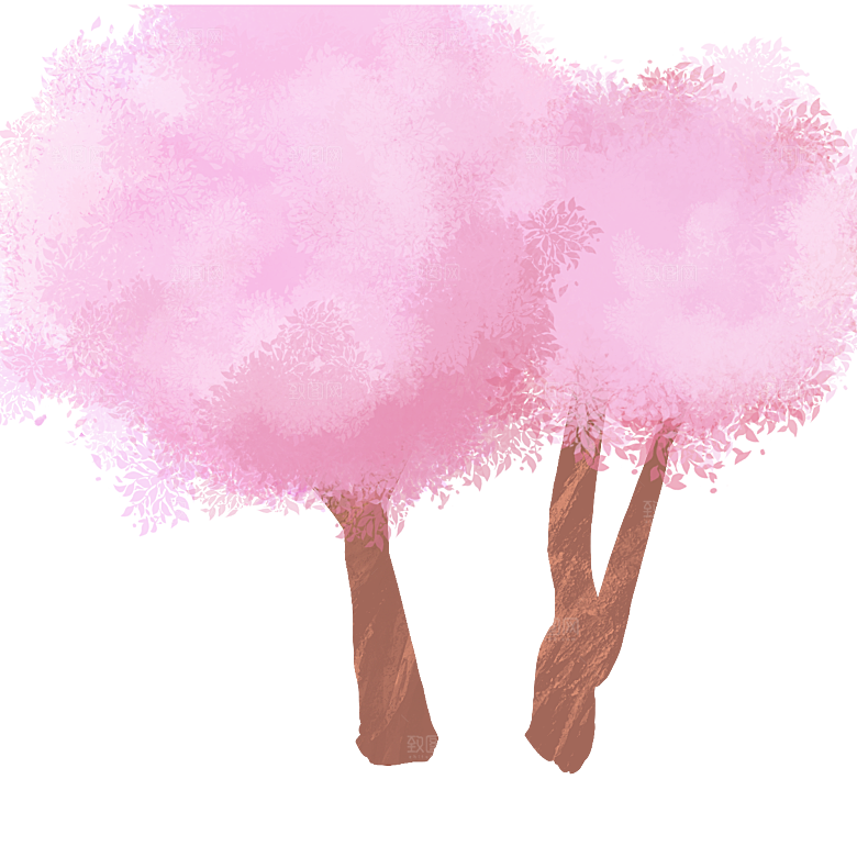 浪漫樱花树桃花插图背景PNG免抠
