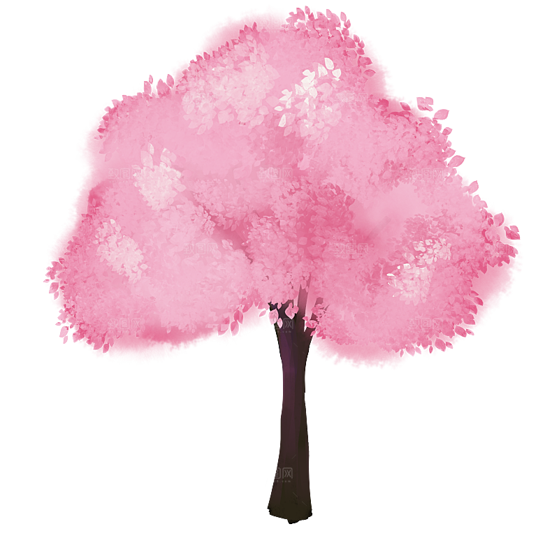浪漫樱花树桃花插图背景PNG免抠