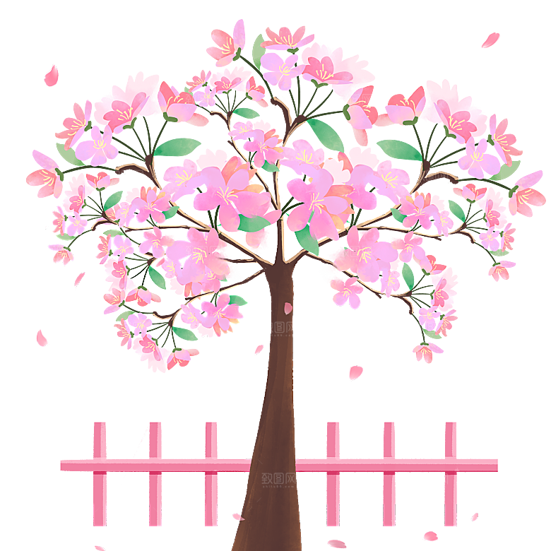 浪漫樱花树桃花插图背景PNG免抠