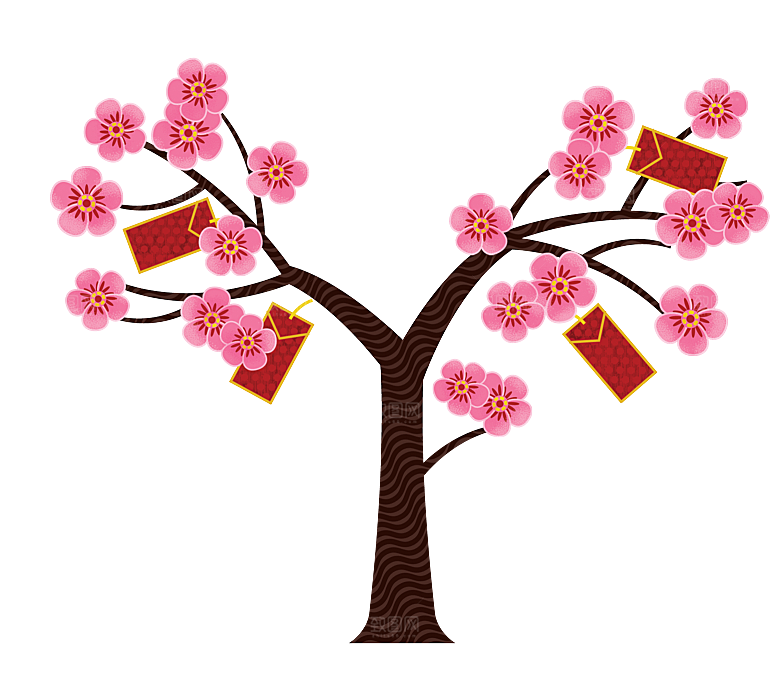 浪漫樱花树桃花插图背景PNG免抠