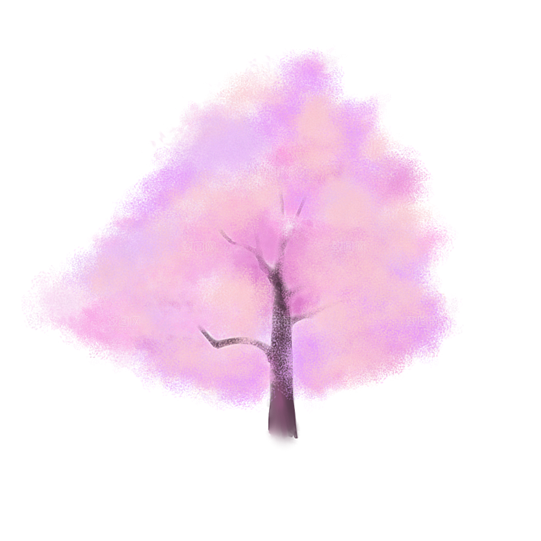 浪漫樱花树桃花插图背景PNG免抠