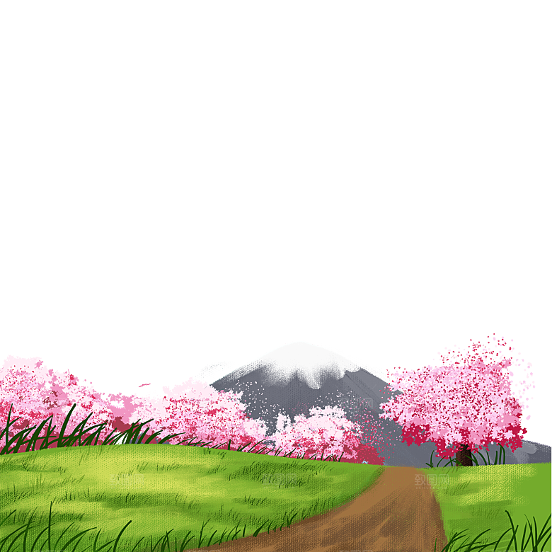 浪漫樱花树桃花插图背景PNG免抠