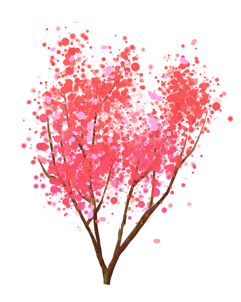 浪漫樱花树桃花插图背景PNG免抠素材