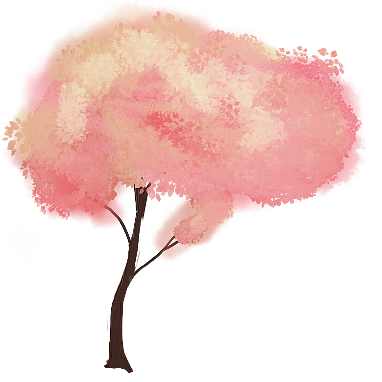 浪漫樱花树桃花插图背景PNG免抠素材