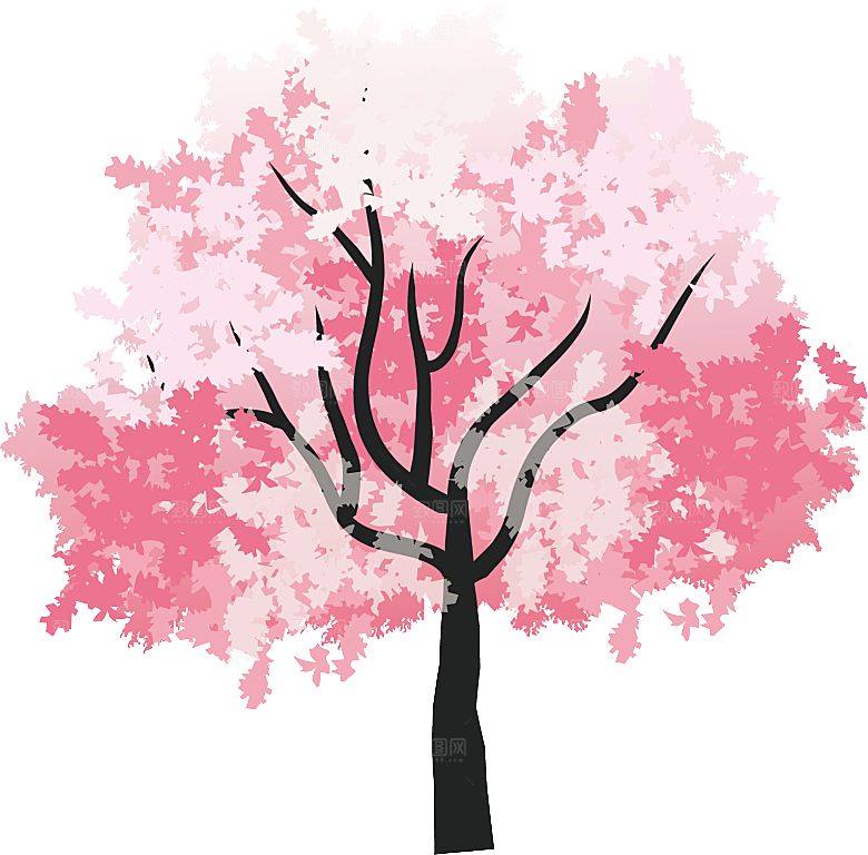 浪漫樱花树桃花插图背景PNG免抠素材