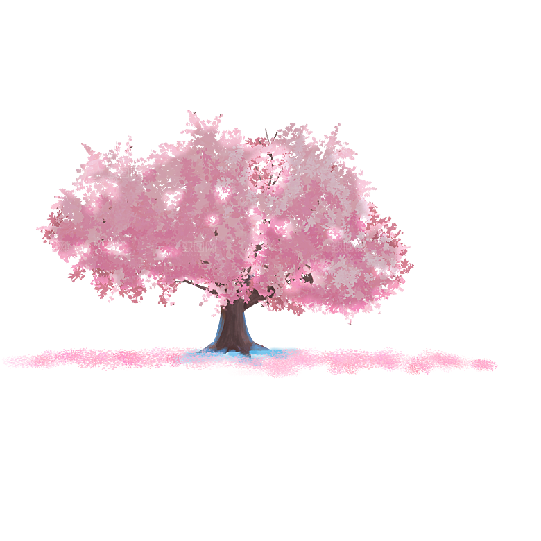 浪漫樱花树桃花插图背景PNG免抠素材